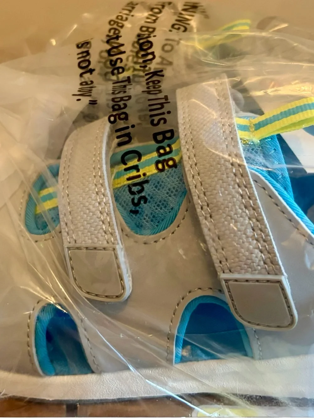 Cat & Jack White and Teal Hook-and-Loop Kids Sandals with Yellow Accents
